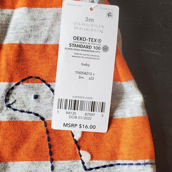 Baby Boy Carter's Dino Snap Up Romper 3 mos NWT - Picture 4 of 5